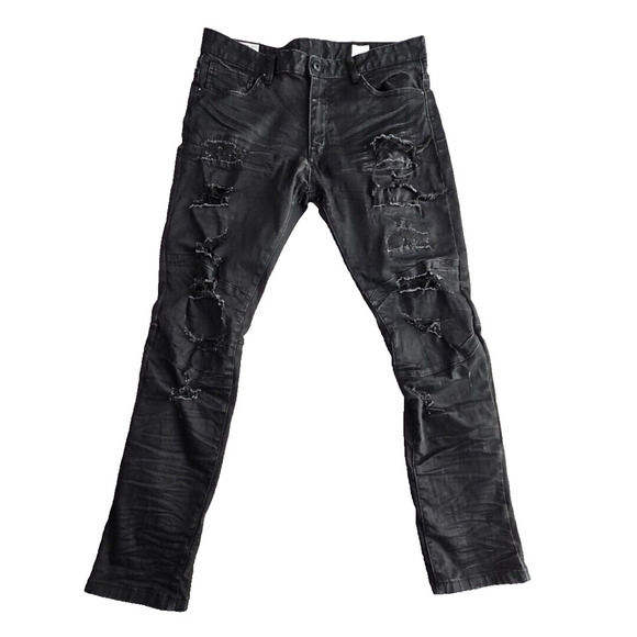 Smoke Rise Jeans Men's 38x32 Black Distressed Stretch Hand Crafted & Finished - Picture 1 of 16